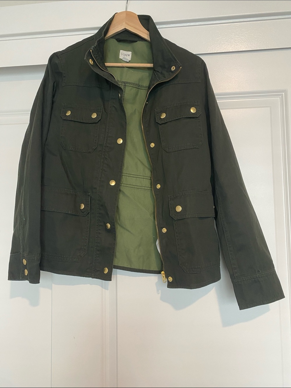 J. Crew Dark Olive Field Jacket with Gold Hardware